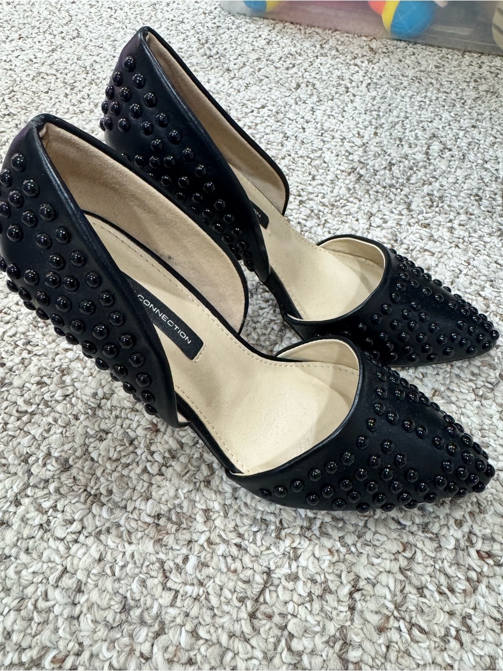 French Connection Black Studded D'Orsay Pump